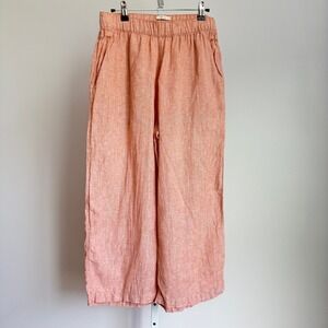 Cynthia Rowley 100% Linen Cropped‎ Wide Leg Pants Boho Resort Medium Coral